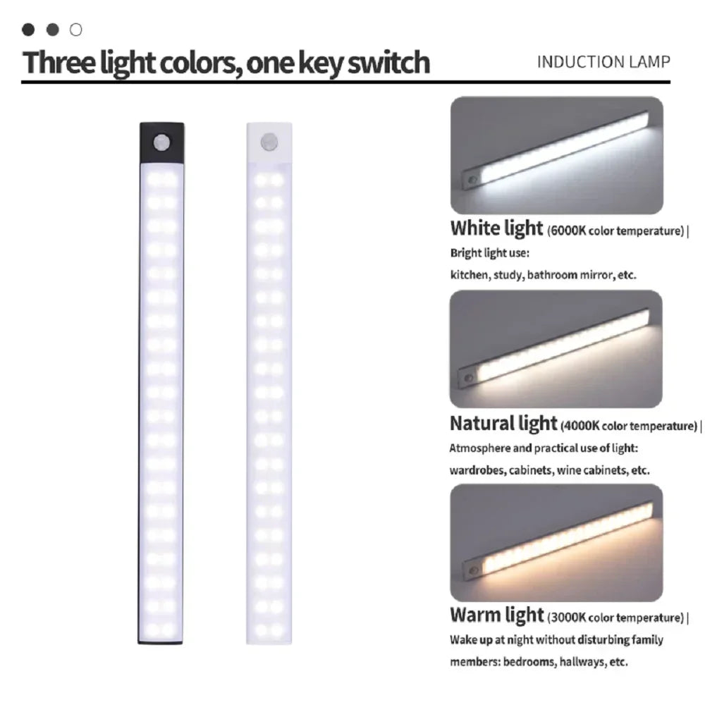 🌿 Spring Sale - Under Cabinet Lights, Motion Sensor & Magnetic, No Wire Hassle! Dimmable, USB rechargeable for Kitchen, Wardrobe, Stairs.